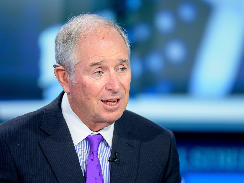 Blackstone CEO Stephen Schwarzman in front of a blue background as he visits &quot;Maria Bartiromo&#39;s Wall Street&quot; at Fox Business Network Studios on September 18, 2019 in New York City.