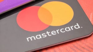A close-up shot of Mastercard credit or debit cards.
