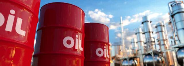 Oil barrels at an oil plant 3d render